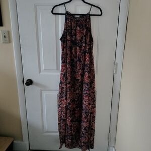 Xhilaration Navy Rust Floral Sleeveless Maxi Dress XL Flowy Festival Vacation